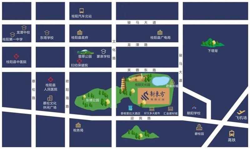 新东方锦绣庄园项目位于桂阳县迎宾路原新东方大酒店内