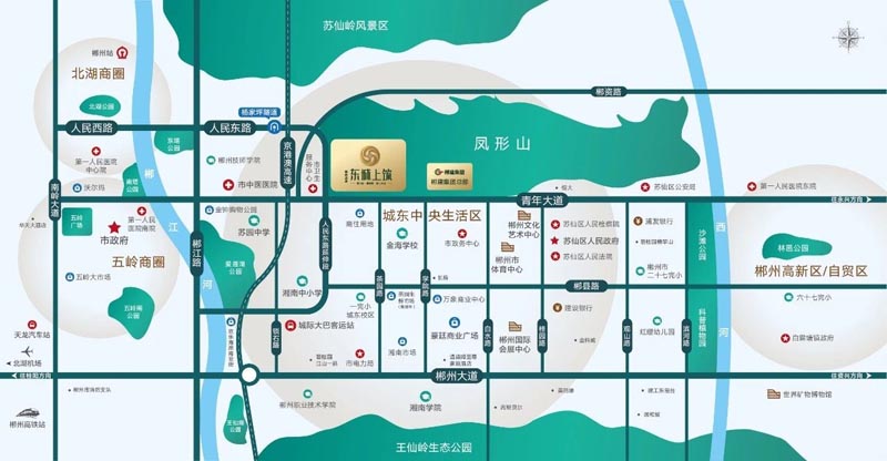 东城上筑项目位于郴州人民东路延伸段转至青年大道（青年大道与茶园路交汇处）