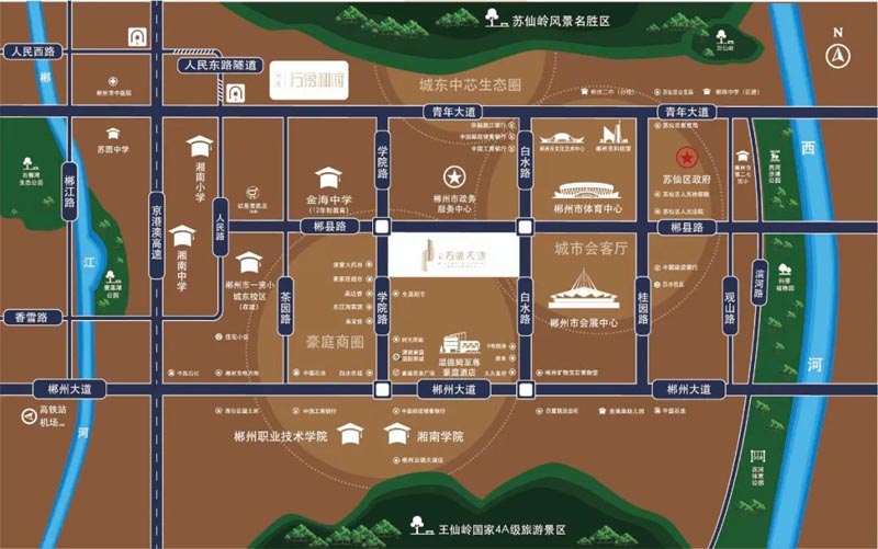 兴康城东央项目位于郴州市苏仙区郴县路与学院路交汇处