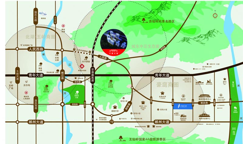 兴康云锦项目位于郴州市人民东路与郴资路交汇处
