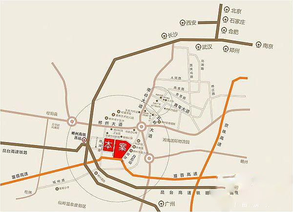 时代广场项目位于郴州市国庆北路33-12号原北湖市场正对面